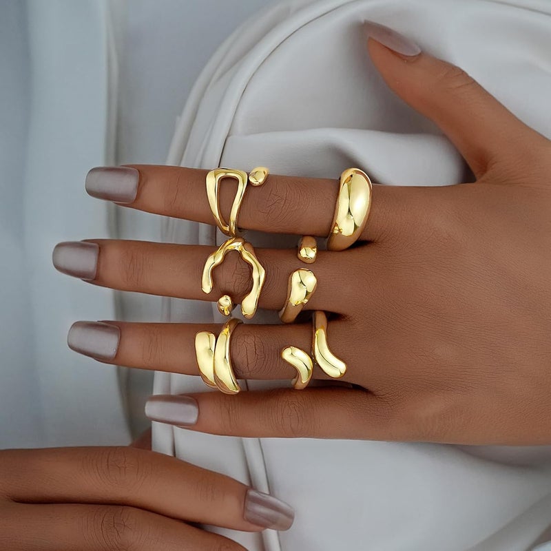17mile Chunky Gold Stackable Rings for Women Non Tarnish, 18K Gold-Plated Statement Open Stacking Rings, Knuckle Band Ring Set - Image 2